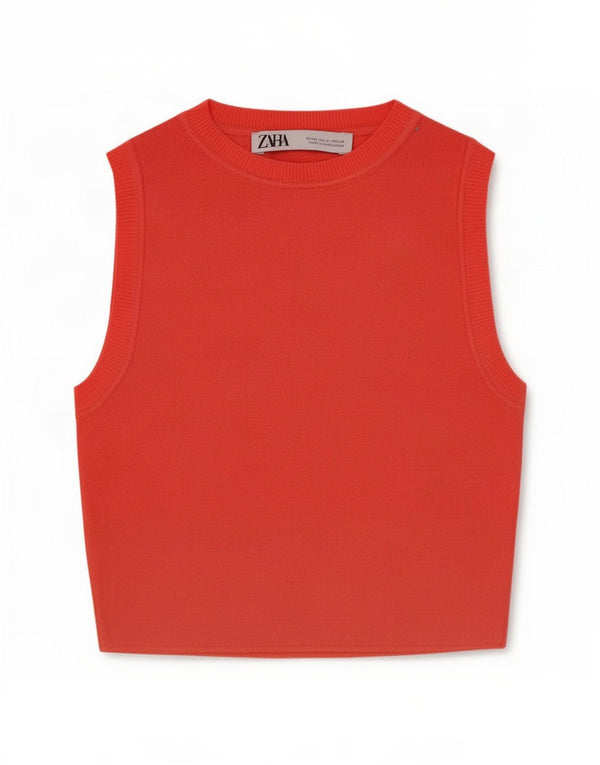 Top corto da donna Zara UK 12 rosso medio in viscosa