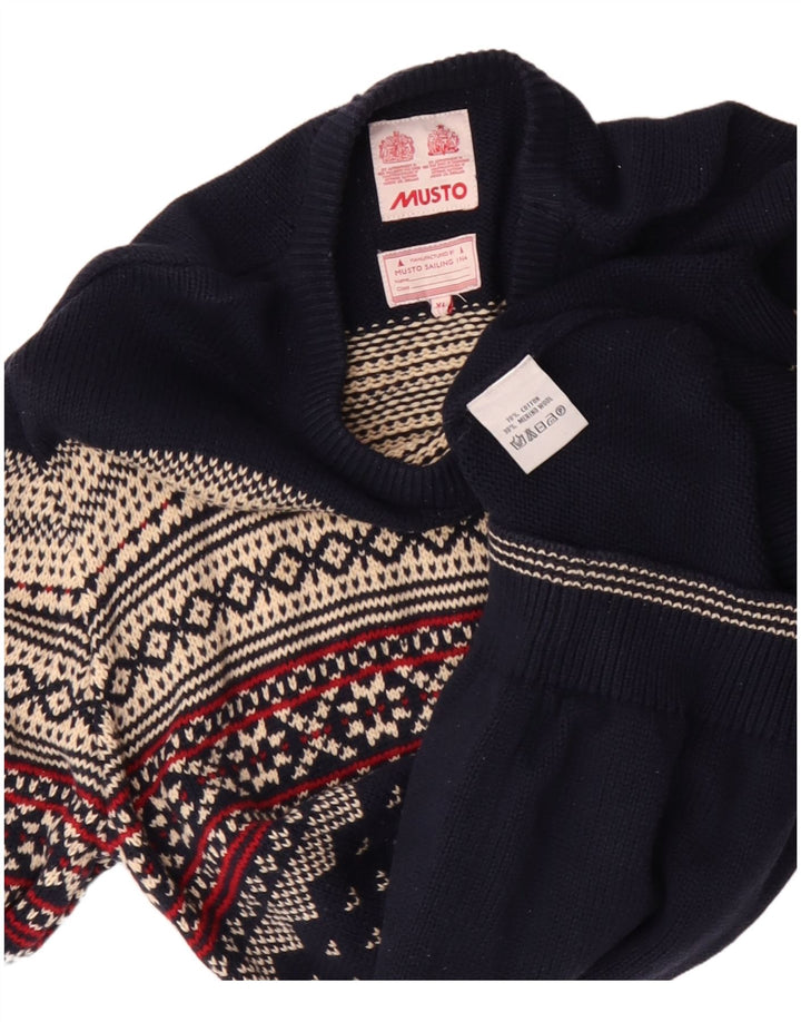 Musto Maglione da uomo con scollo a barca XL Cotone Fair Isle blu navy