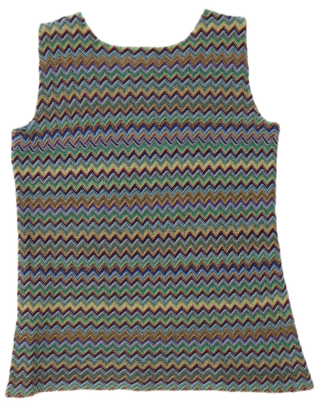Canotta vintage da donna senza maniche UK 14 Chevron medio multicolore