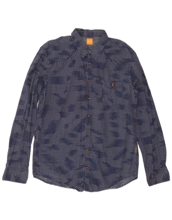 Camicia da uomo Hugo Boss XL in cotone geometrico blu navy