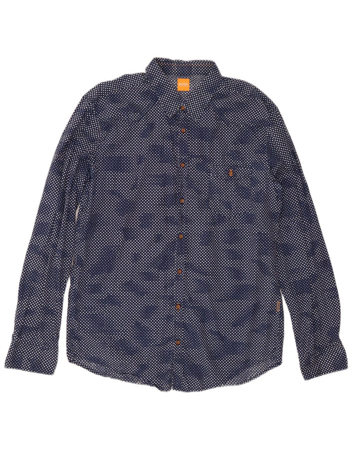 Camicia da uomo Hugo Boss XL in cotone geometrico blu navy