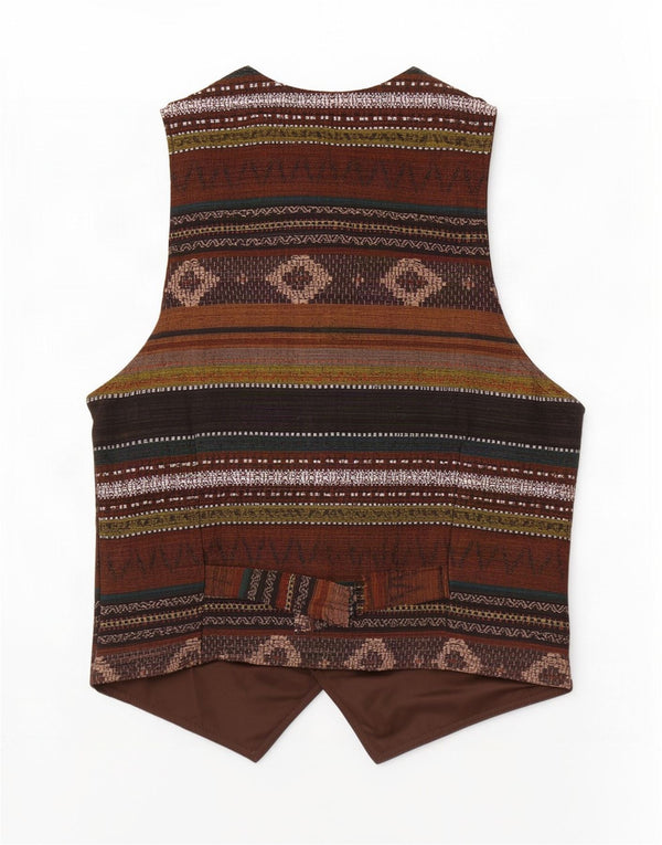 Gilet in pelle da uomo vintage marrone medio geometrico