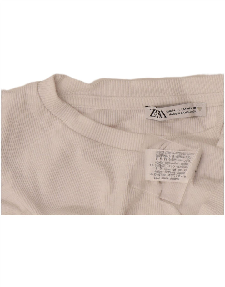 Top corto da donna Zara in camicetta UK 12 cotone bianco medio