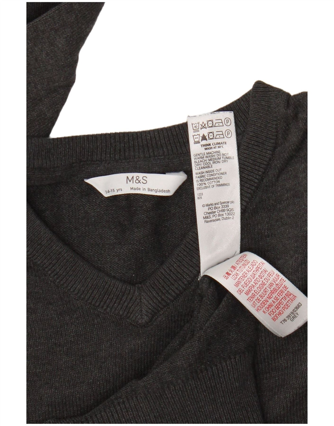 Maglione Marks & Spencer da ragazzo con scollo a V 14-15 anni in cotone grigio