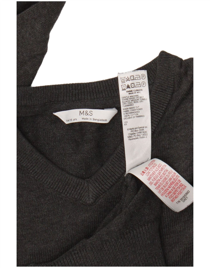 Maglione Marks & Spencer da ragazzo con scollo a V 14-15 anni in cotone grigio
