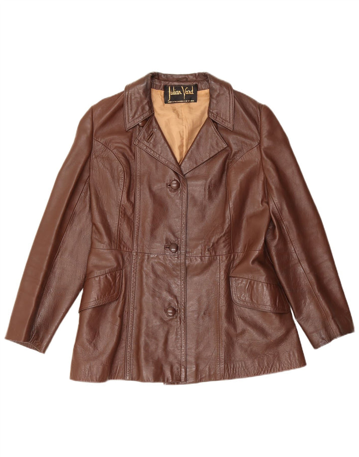 Giacca blazer in pelle da donna a 3 bottoni Julian Vard UK 10 piccola marrone