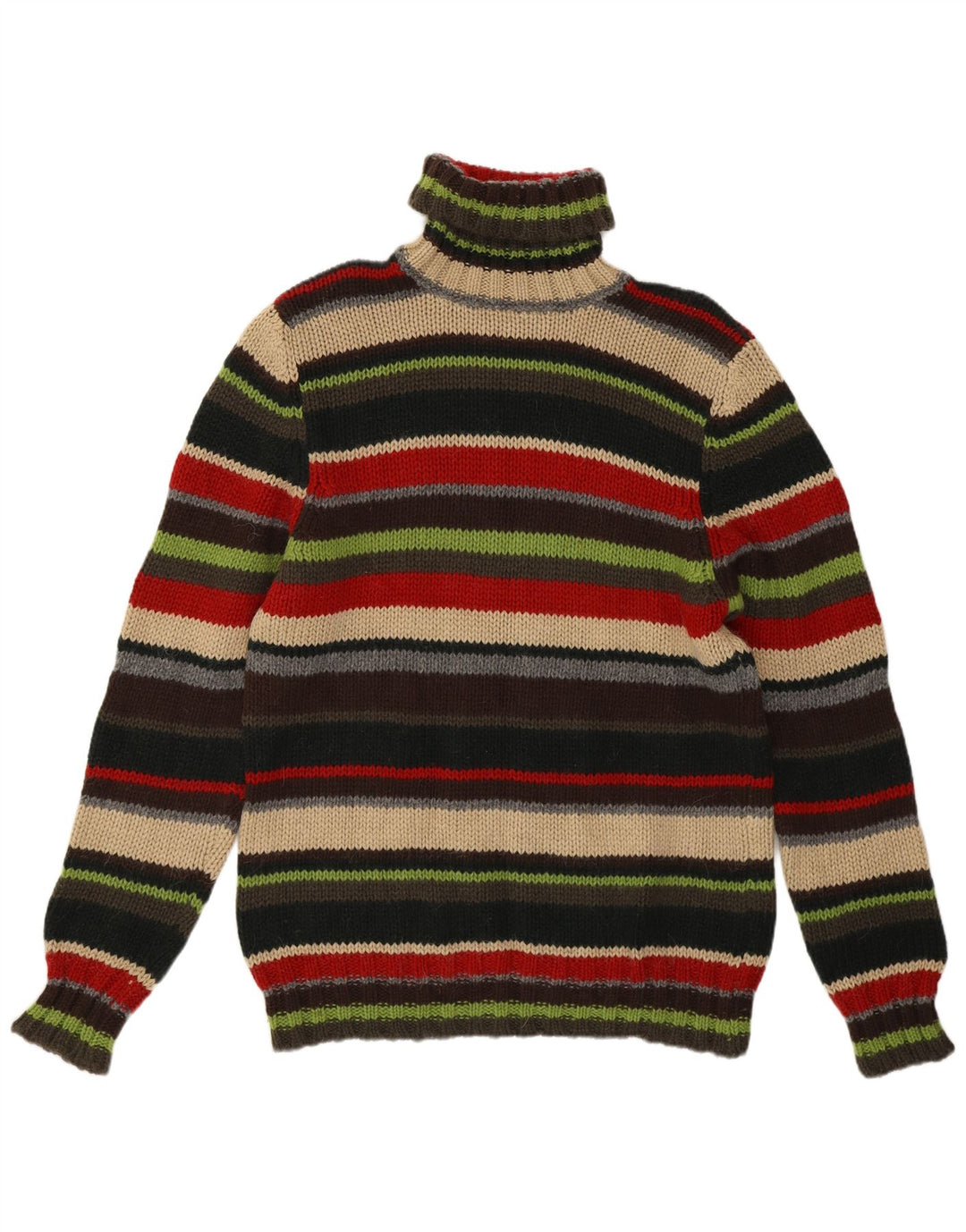 Maglione da uomo a collo alto Sisley in lana a righe verde medio