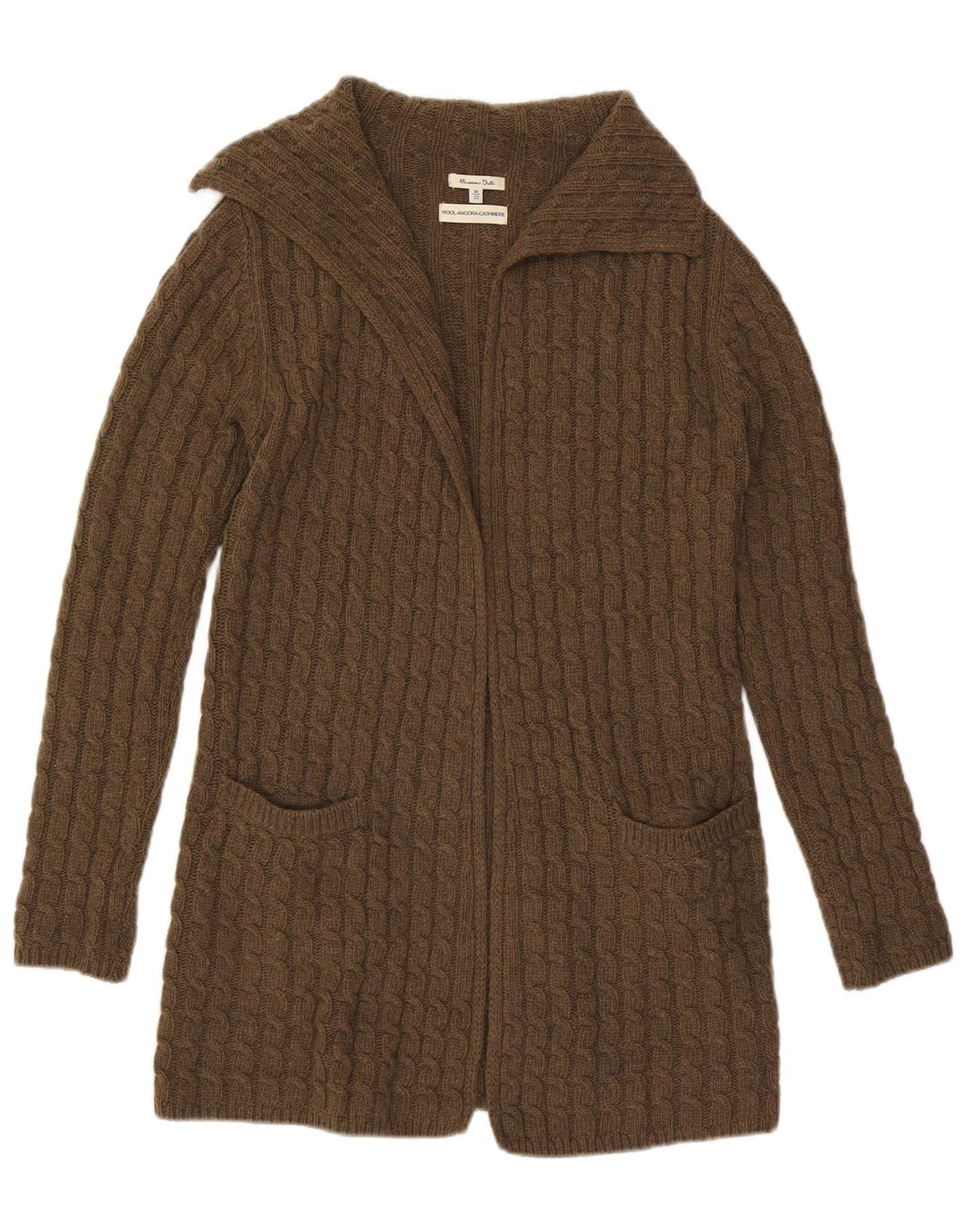 Massimo Dutti Maglione cardigan aperto lungo da donna UK 14 Lana marrone medio