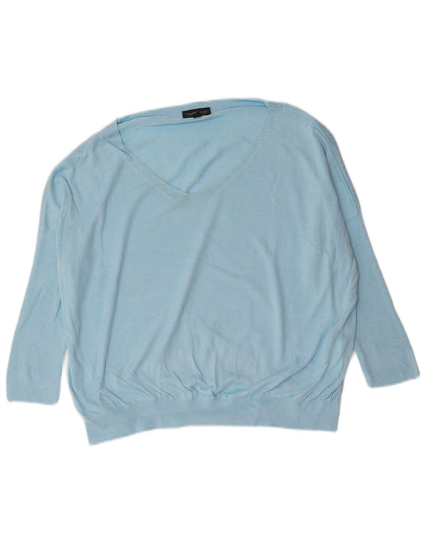 Topshop Womens 3/4 Sleeve Oversized V-Neck Jumper Sweater UK 10 Small Blue