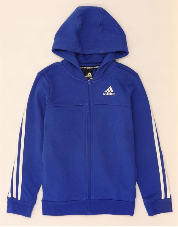 Adidas Boys Zip Hoodie Sweater 7-8 Years Blue Cotton