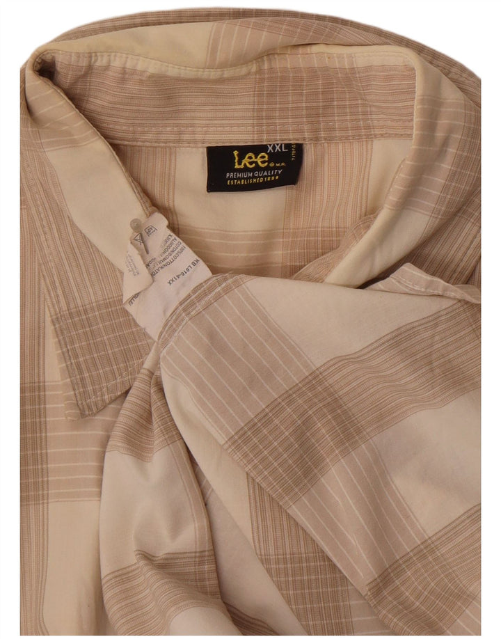 Camicia a maniche corte da uomo Lee 2XL in cotone a quadri beige