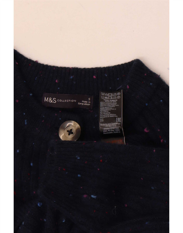 Maglione cardigan da donna Marks & Spencer UK 10 piccolo blu navy screziato