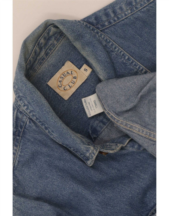 Camicia di jeans vintage da uomo vestibilità regolare piccola in cotone blu