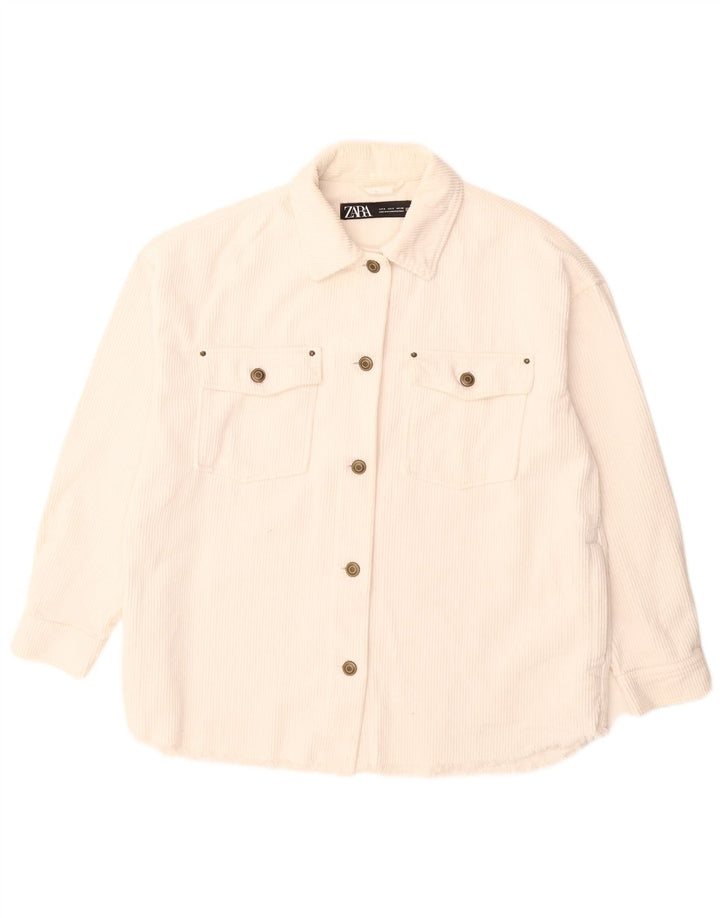 Giacca da donna oversize in velluto a coste Zara UK 10 piccola in cotone bianco