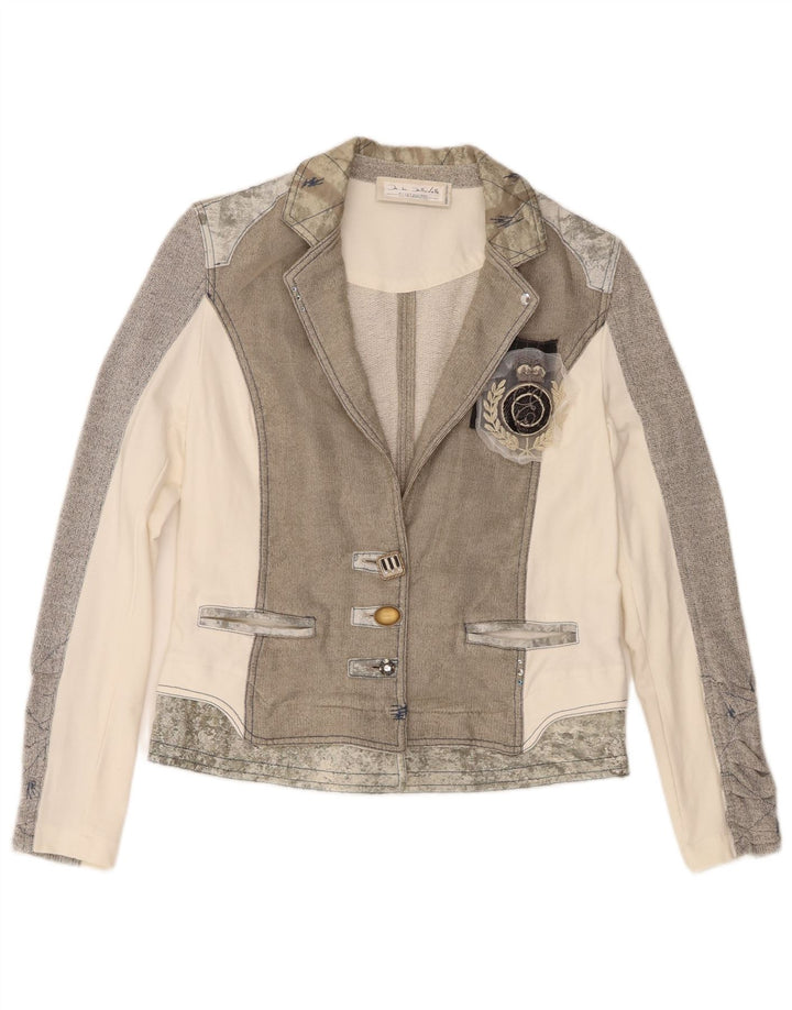 Giacca blazer a 3 bottoni da donna Elisa Cavaletti UK 12 Colorblock grigio medio