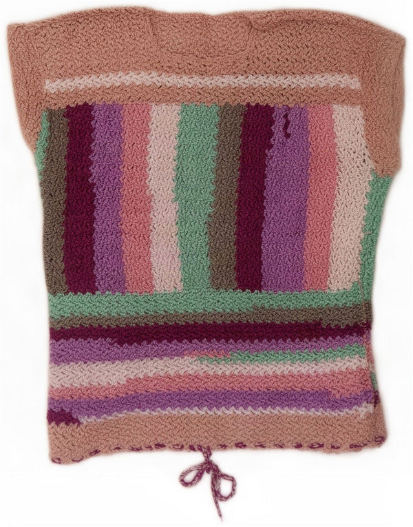 Maglione maglione girocollo da donna vintage UK 14 a righe multicolori medie