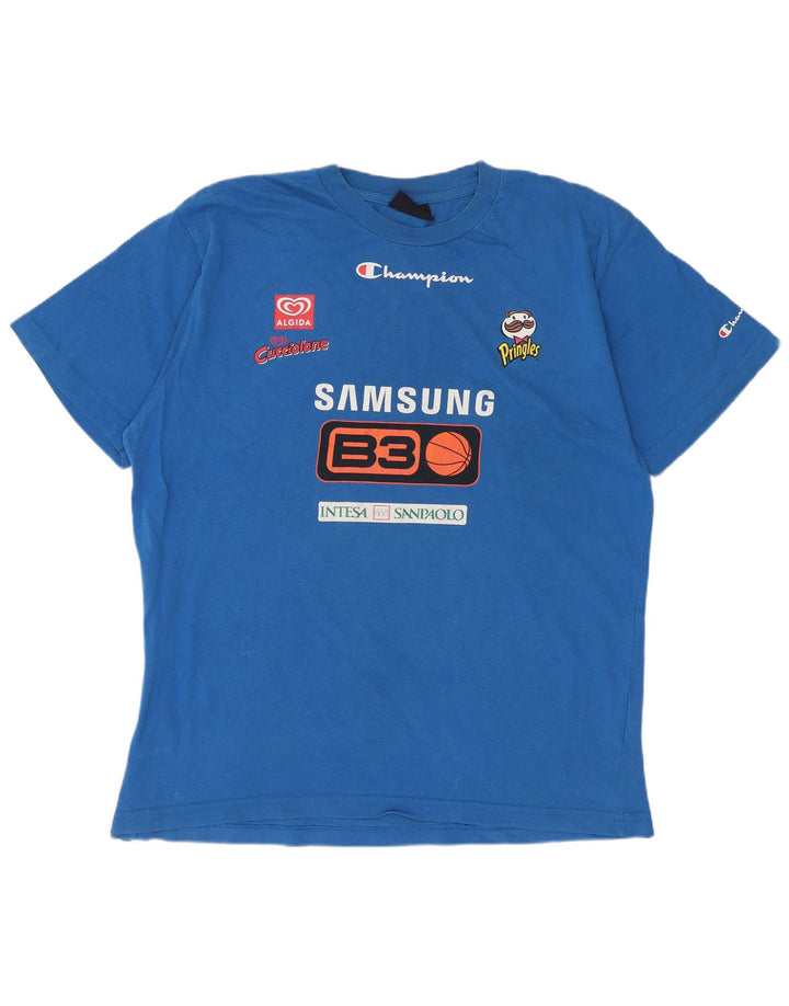 T-shirt grafica da uomo CHAMPION Top grande in cotone blu