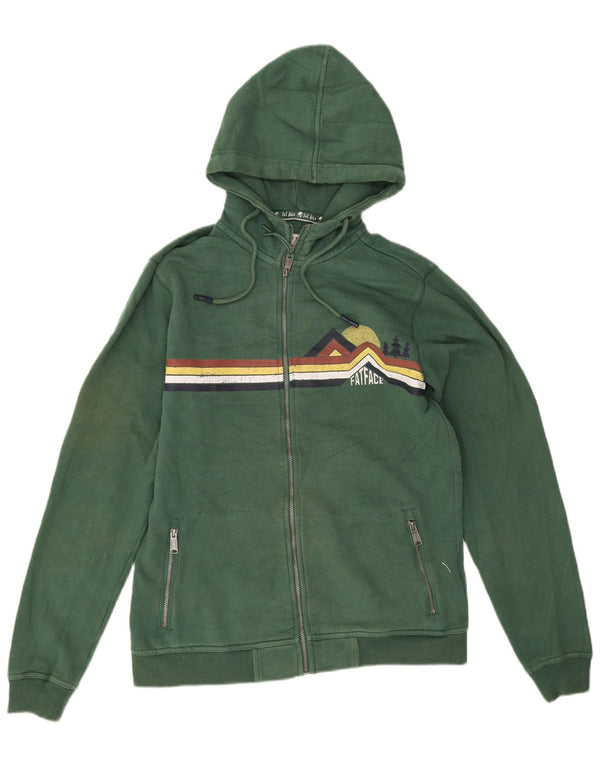 Fat Face Mens Graphic Zip Hoodie Sweater Small Green Cotton