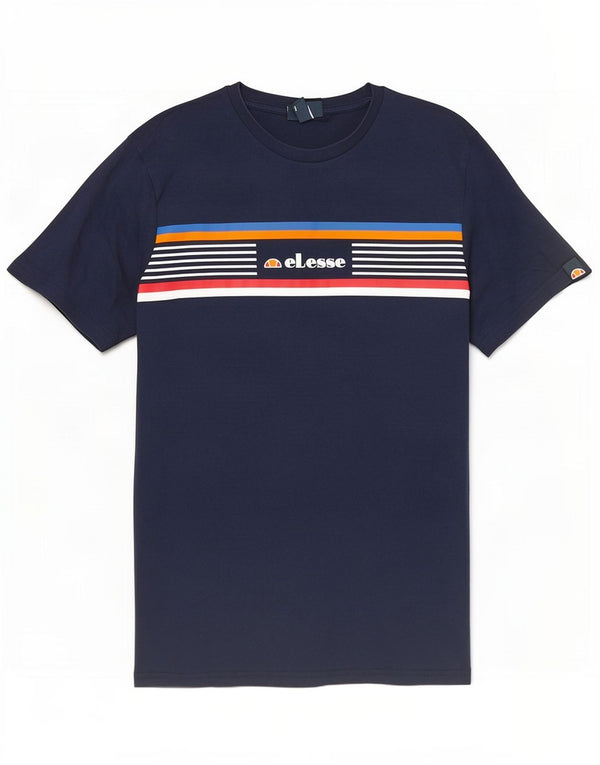 Ellesse Mens Graphic T-Shirt Top Large Navy Blue Striped Cotton
