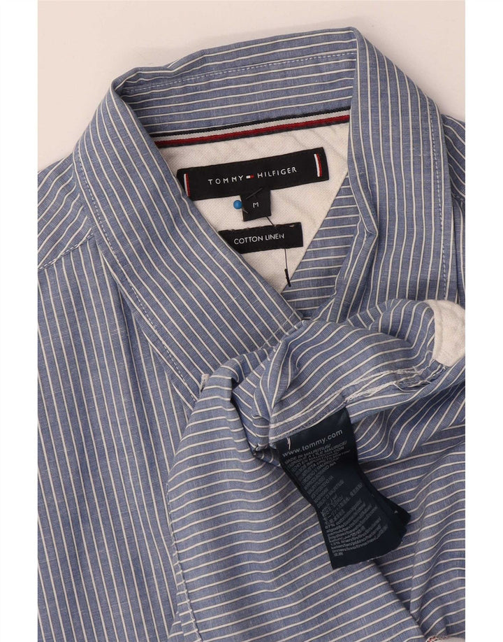 Camicia a maniche corte da uomo Tommy Hilfiger in cotone gessato blu medio