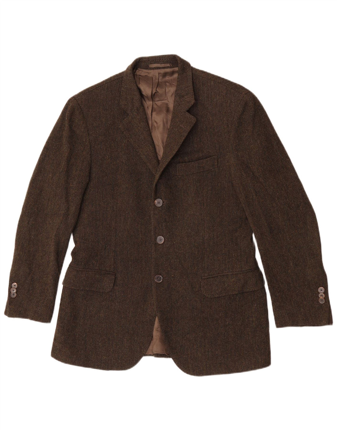 Giacca blazer da uomo a 3 bottoni Massimo Dutti EU 48 medio kaki a spina di pesce