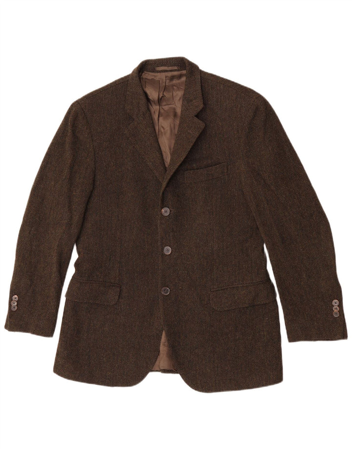 Giacca blazer da uomo a 3 bottoni Massimo Dutti EU 48 medio kaki a spina di pesce