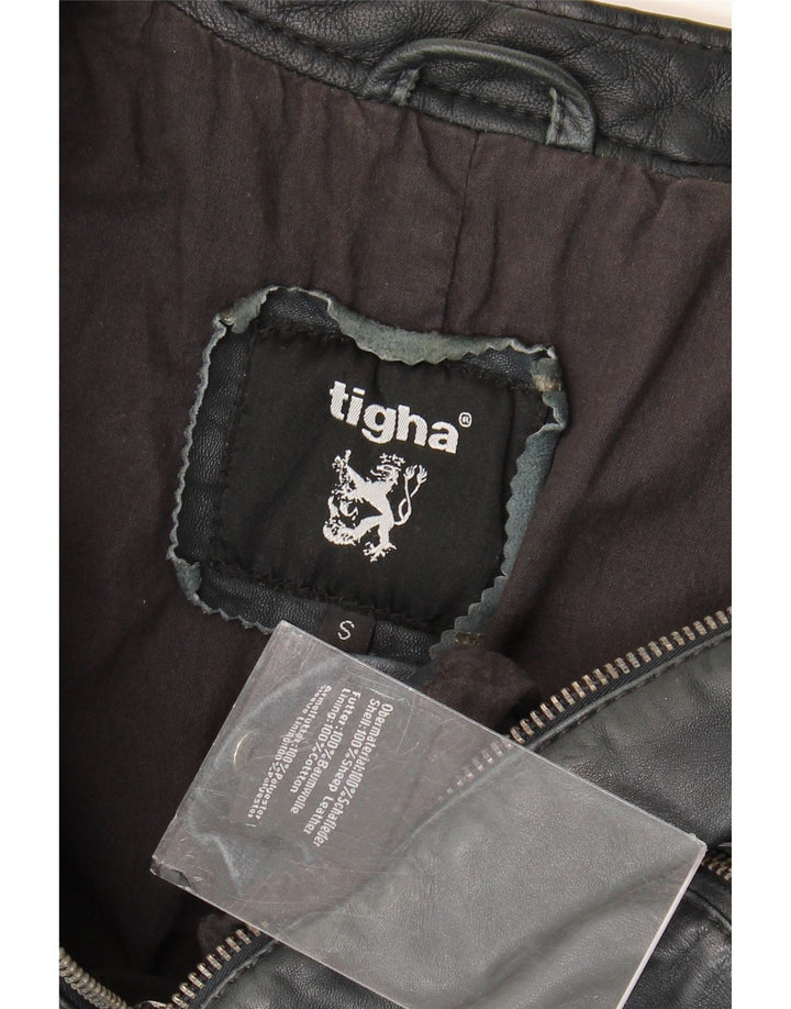 Giacca da motociclista in pelle da donna Tigha UK 10 Piccola pelle di pecora nera