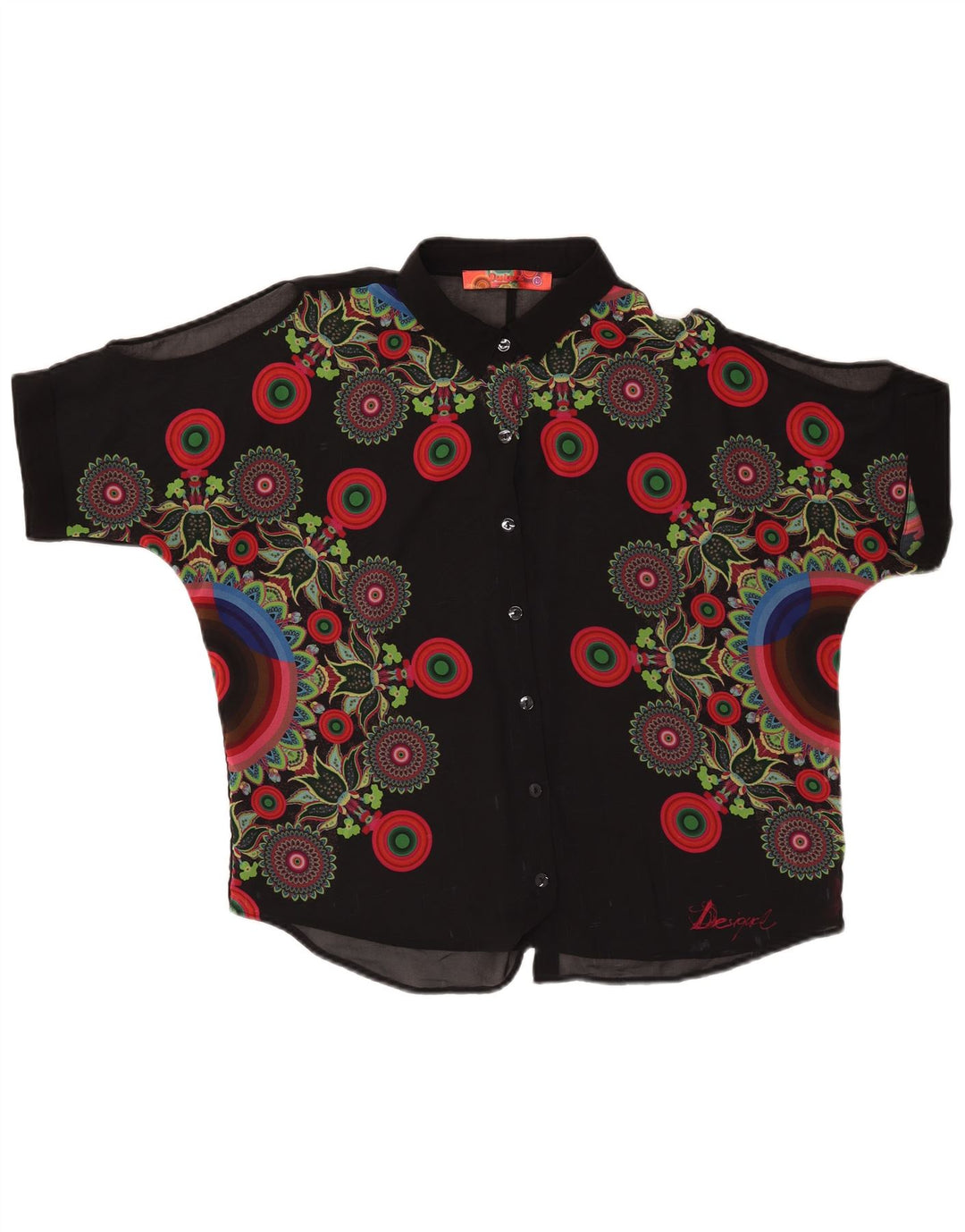 DESIGUAL Camicia da donna trasparente camicetta UK 16 grande nero floreale