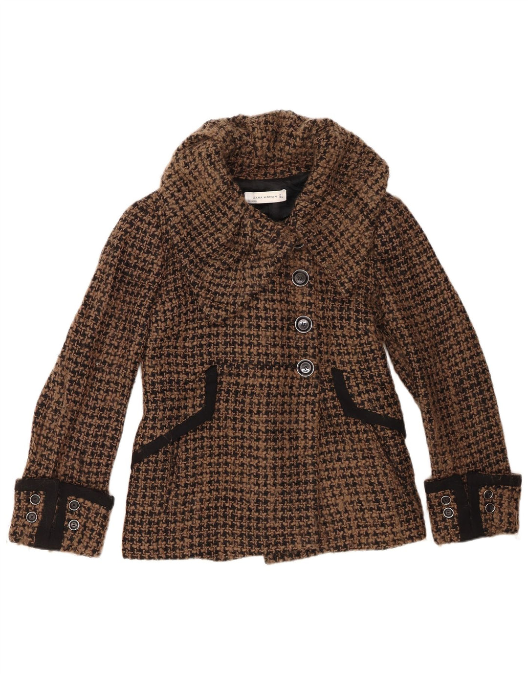 Giacca blazer a 4 bottoni da donna Zara UK 16 grande lana pied de poule marrone