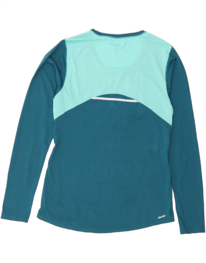 NEW BALANCE Womens Graphic Top Long Sleeve UK 12 Medium Blue Colourblock Vintage New Balance and Second-Hand New Balance from Messina Hembry 