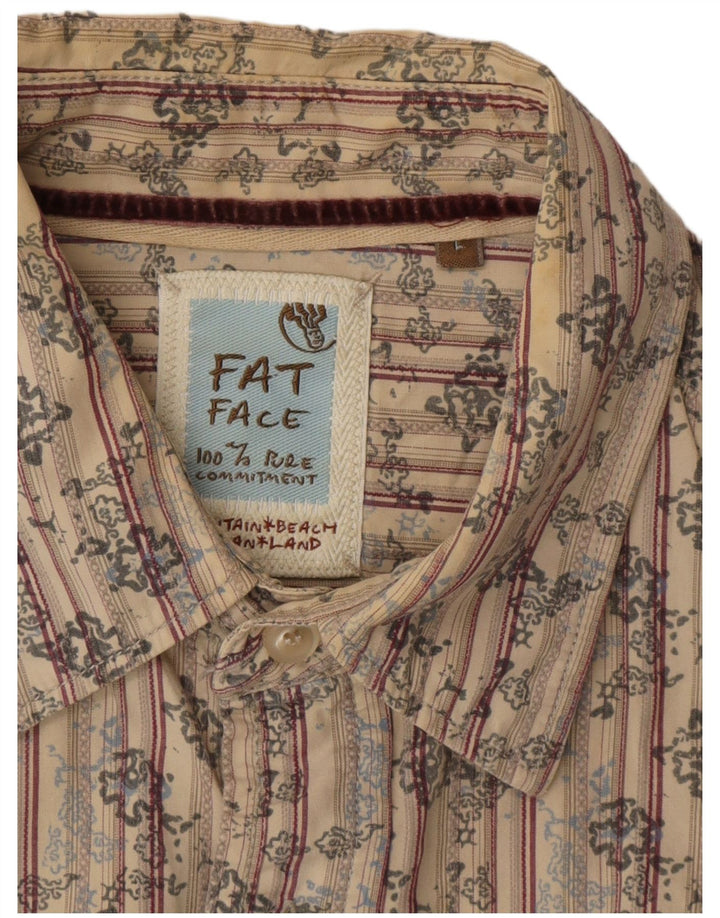 FAT FACE Camicia da uomo con motivo astratto grande in cotone beige