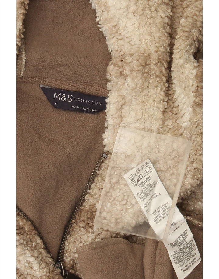 Maglione in pile da donna Marks & Spencer con zip e collo UK 14 a quadri marrone medio
