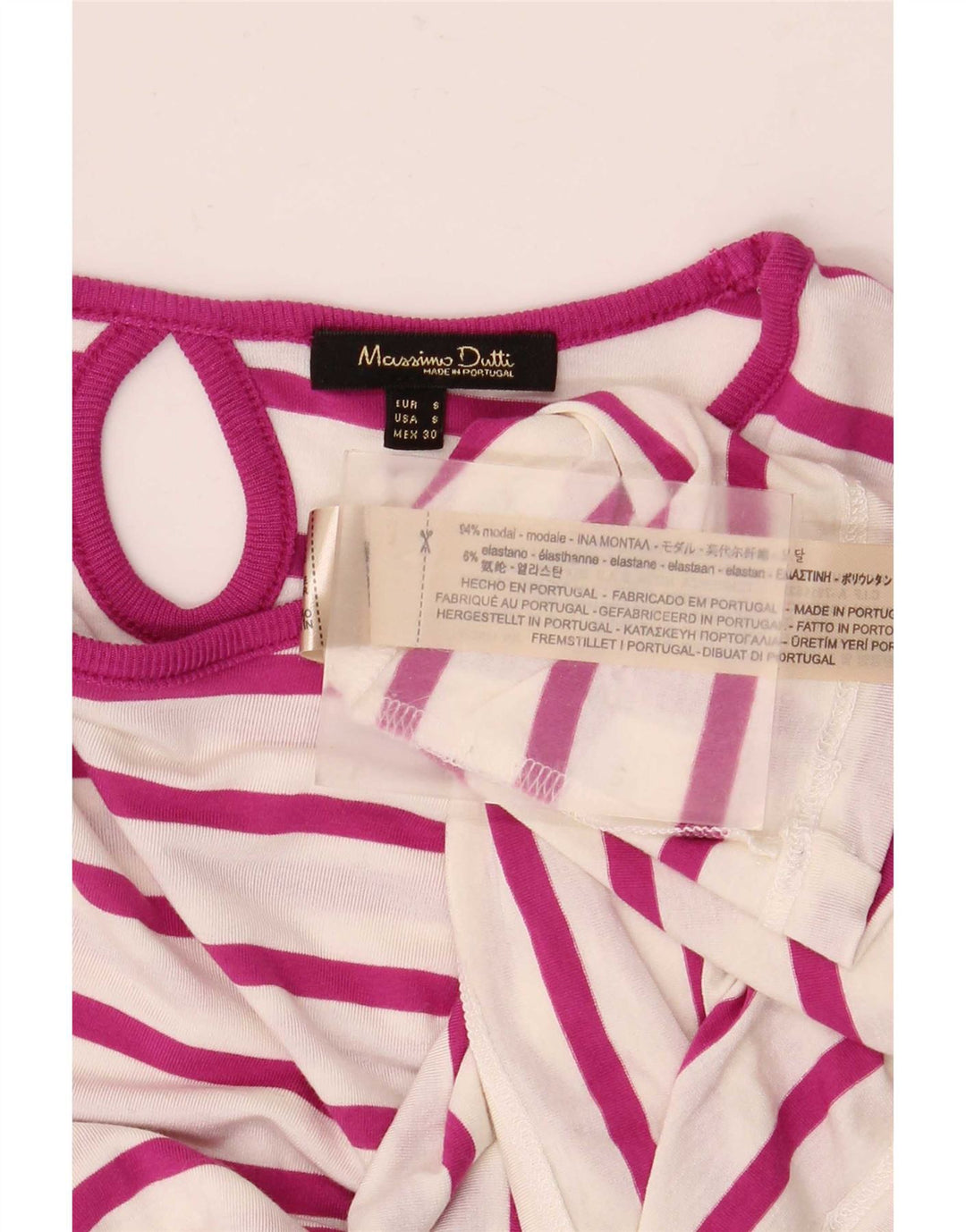 Massimo Dutti Top da donna a maniche lunghe UK 10 Small White Striped Modal
