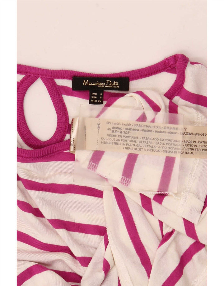 Massimo Dutti Top da donna a maniche lunghe UK 10 Small White Striped Modal