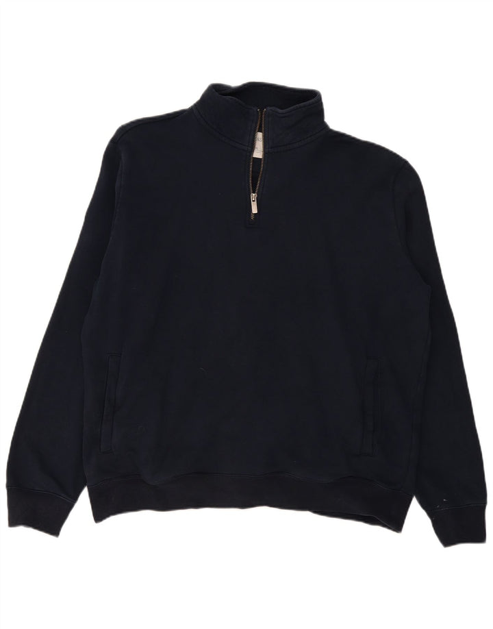 Felpa da uomo Marks & Spencer con zip e collo, maglione XL, cotone blu navy