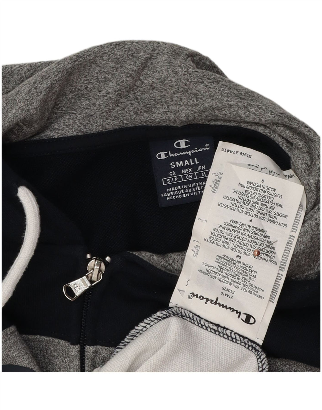 Maglione con cappuccio e zip grafica da uomo Champion piccolo color block blu navy