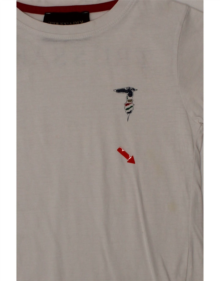 TRUSSARDI JUNIOR Boys Graphic T-Shirt Top 7-8 Years White Cotton Vintage Trussardi Junior and Second-Hand Trussardi Junior from Messina Hembry 