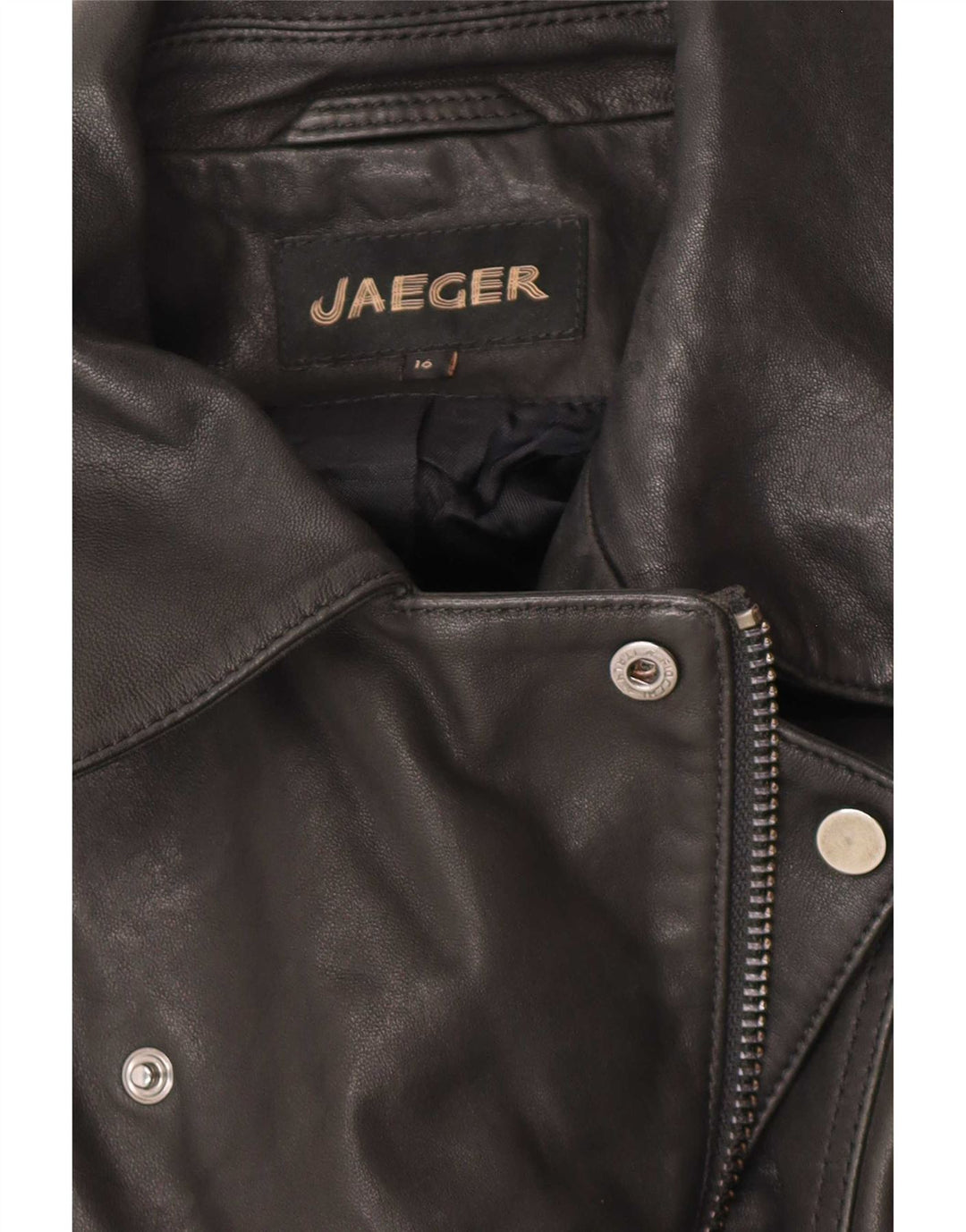 Giacca da motociclista in pelle da donna Jaeger UK 16 grande in pelle nera