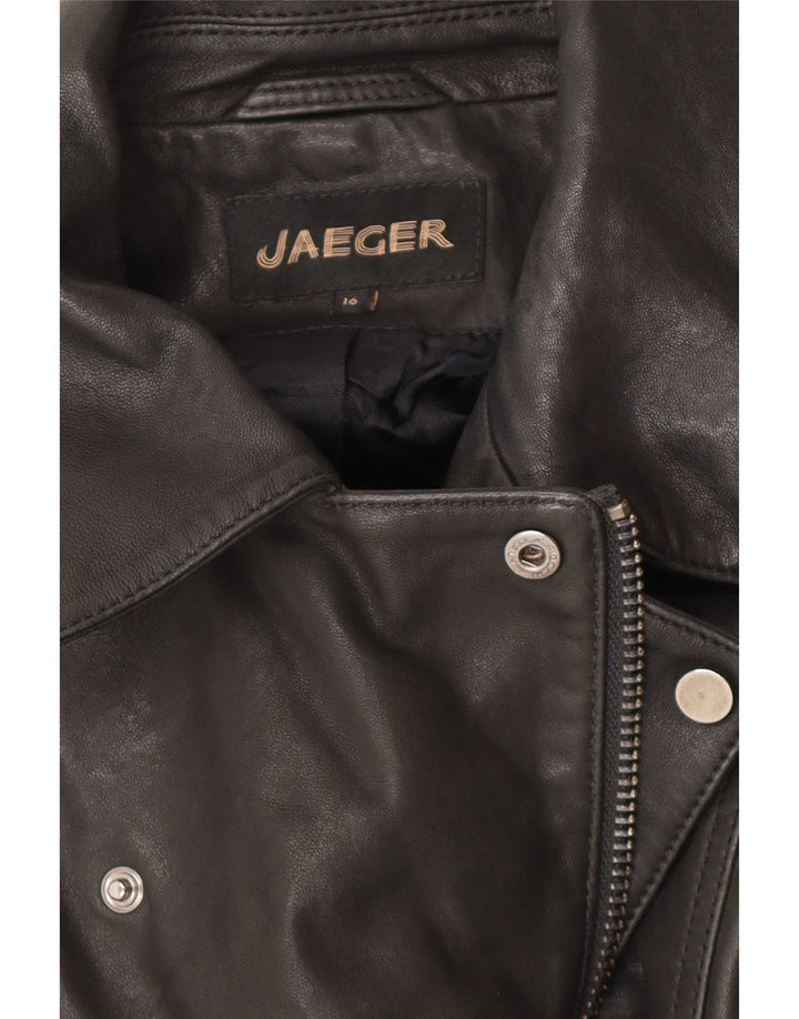 Giacca da motociclista in pelle da donna Jaeger UK 16 grande in pelle nera