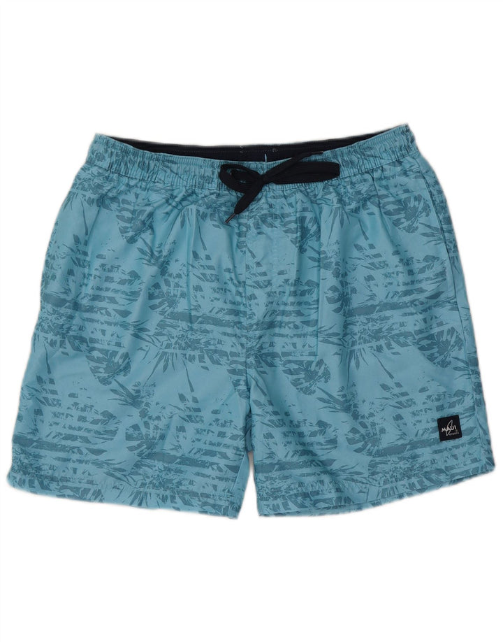 Costume da bagno da uomo vintage, taglia L, floreale blu, poliestere