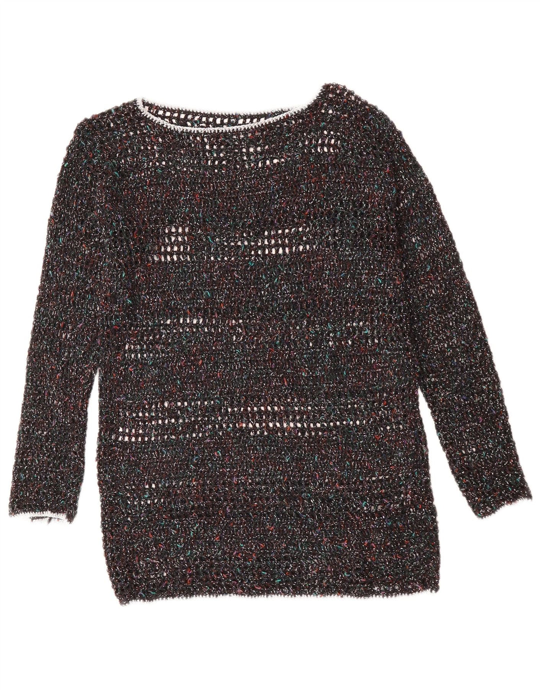 Maglione maglione con scollo a barca da donna VINTAGE UK 12 medio multicolore screziato