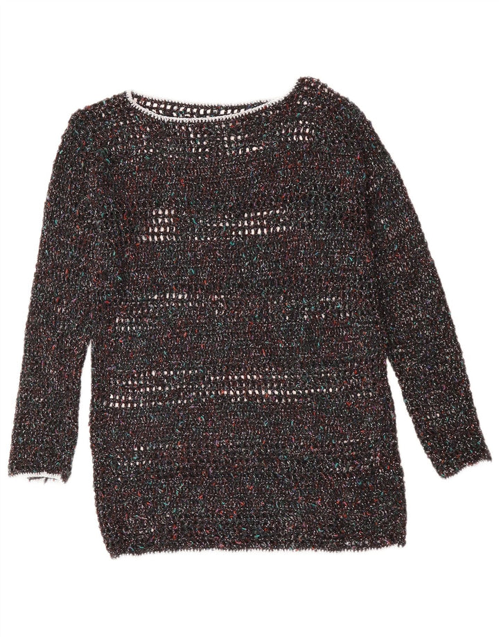 Maglione maglione con scollo a barca da donna VINTAGE UK 12 medio multicolore screziato