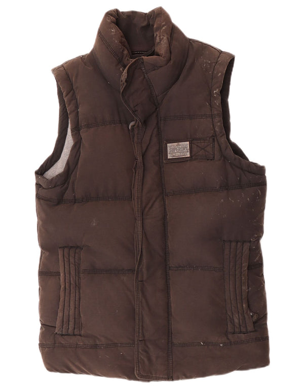 Gilet imbottito da donna Superdry UK 36 piccolo cotone marrone