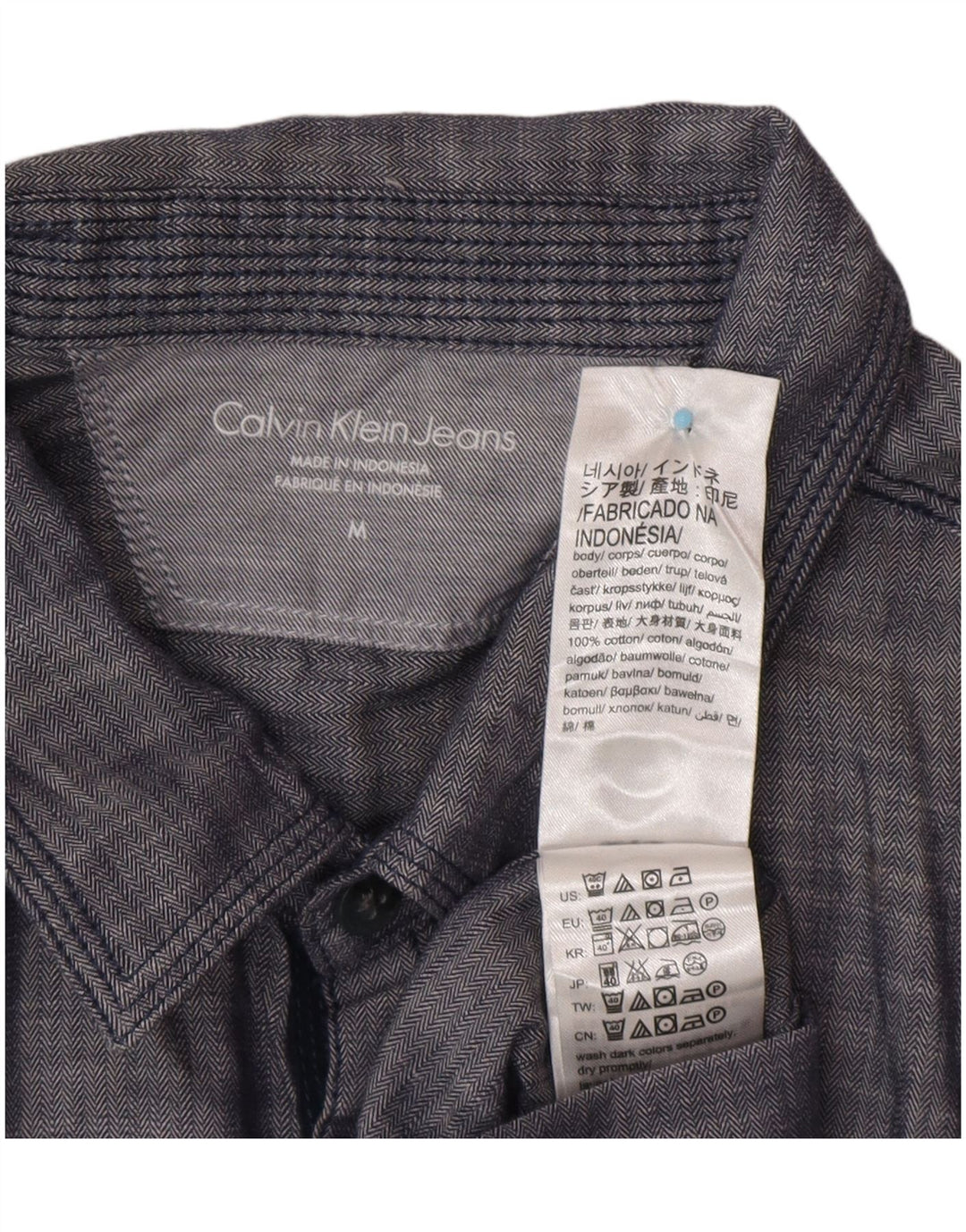 CALVIN KLEIN JEANS Camicia da uomo a maniche corte Blu navy medio a spina di pesce