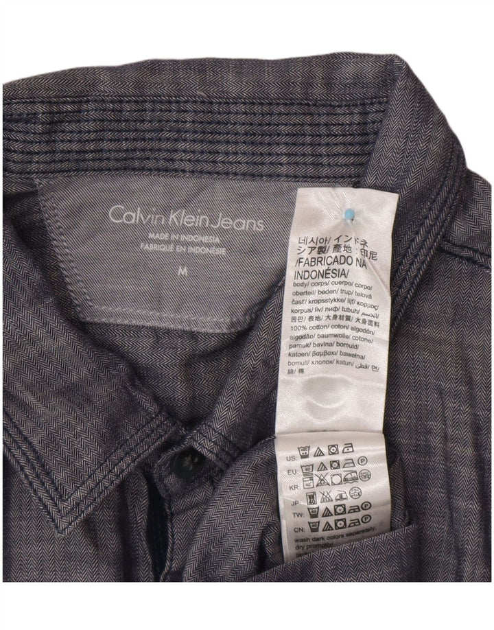 CALVIN KLEIN JEANS Camicia da uomo a maniche corte Blu navy medio a spina di pesce