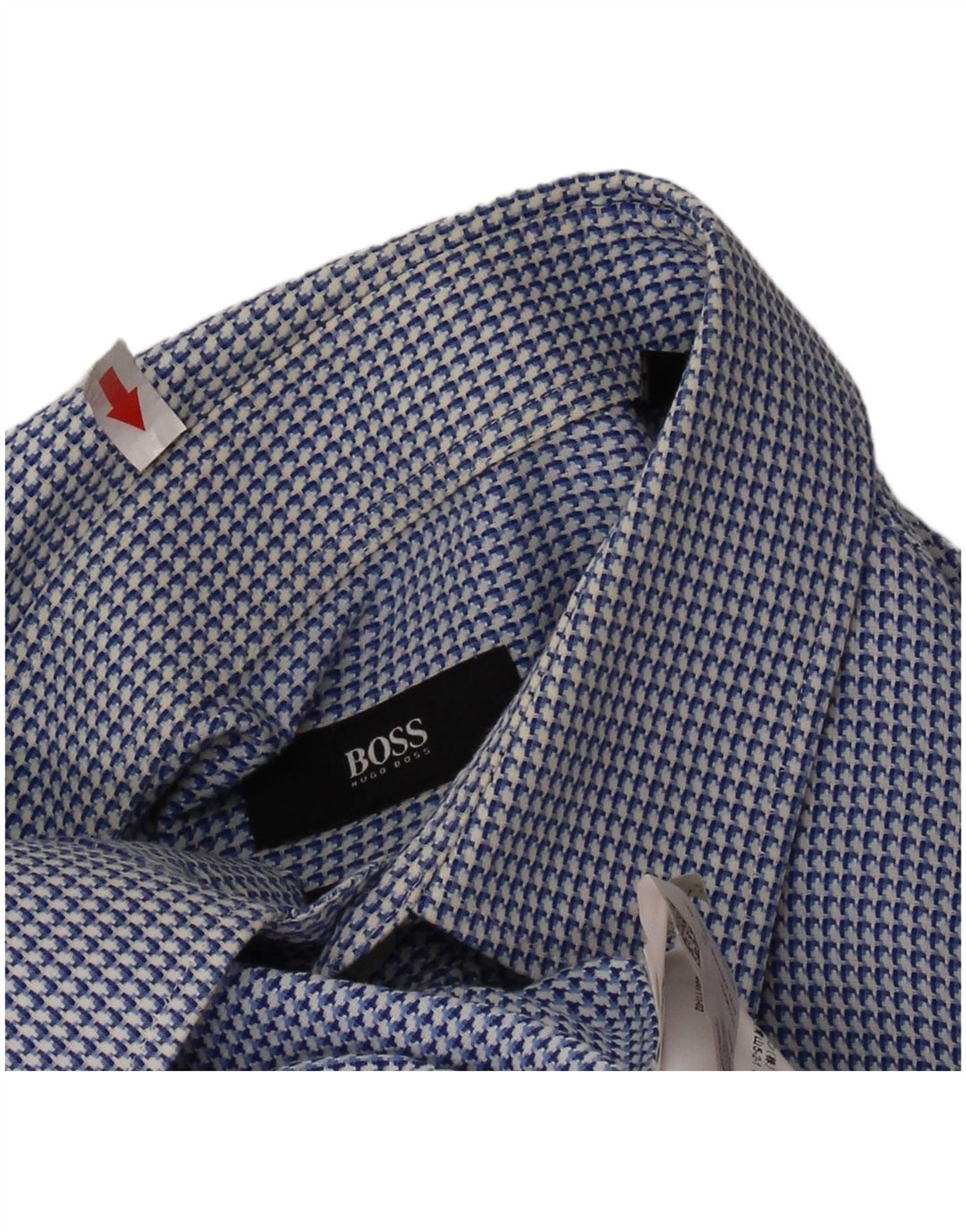 Camicia HUGO BOSS da uomo vestibilità regolare taglia 44 17 1/2 XL cotone pied de poule blu