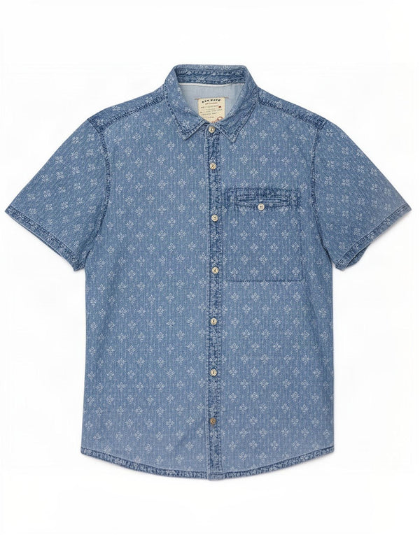 Camicia a maniche corte da uomo Fat Face Grande cotone geometrico blu