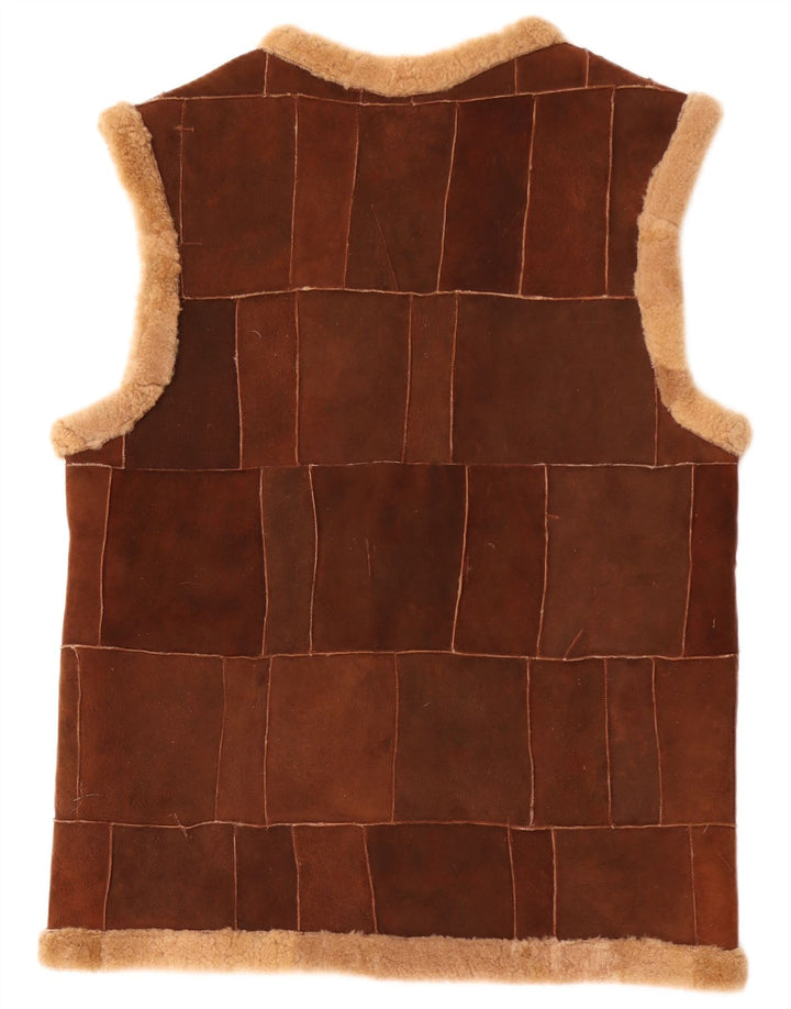 Gilet vintage da uomo in shearling UK 40 grande marrone