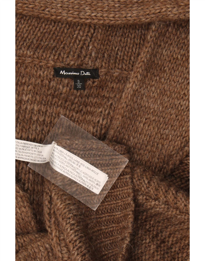 Maglione cardigan con maniche a 3/4 da donna Massimo Dutti UK 10 piccolo marrone