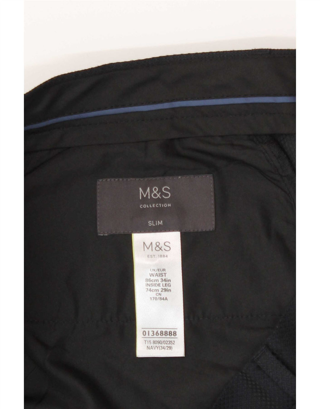 Pantaloni casual slim fit da uomo Marks & Spencer W34 L29 poliestere blu navy